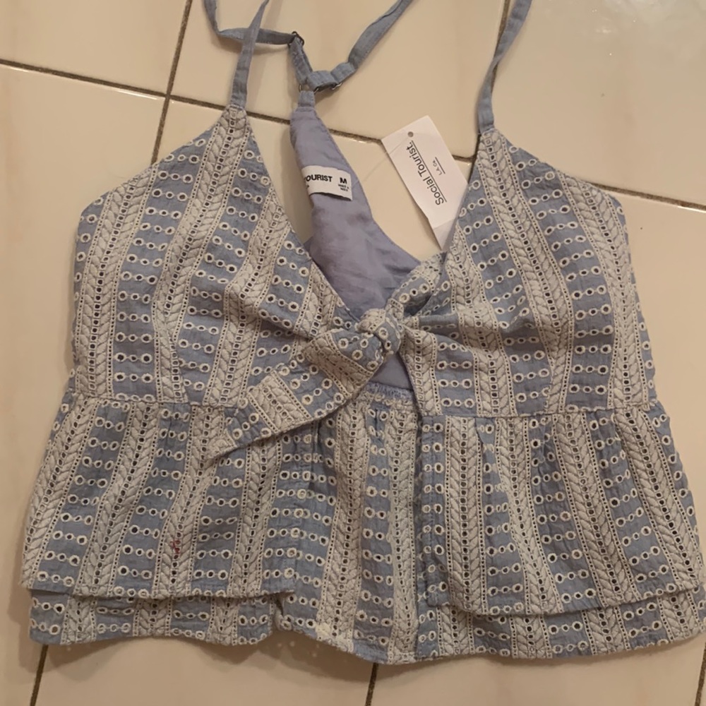 Social tourist tie front adjustable strap top